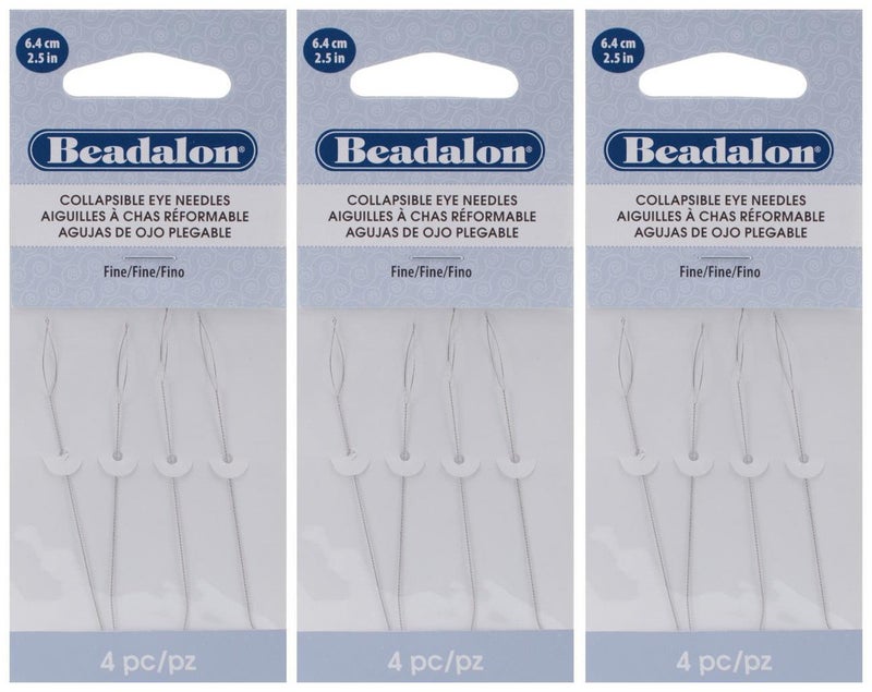 3-PACK - Beadalon Collapsible Eye Needles 2.5-Inch Fine 4/Pack
